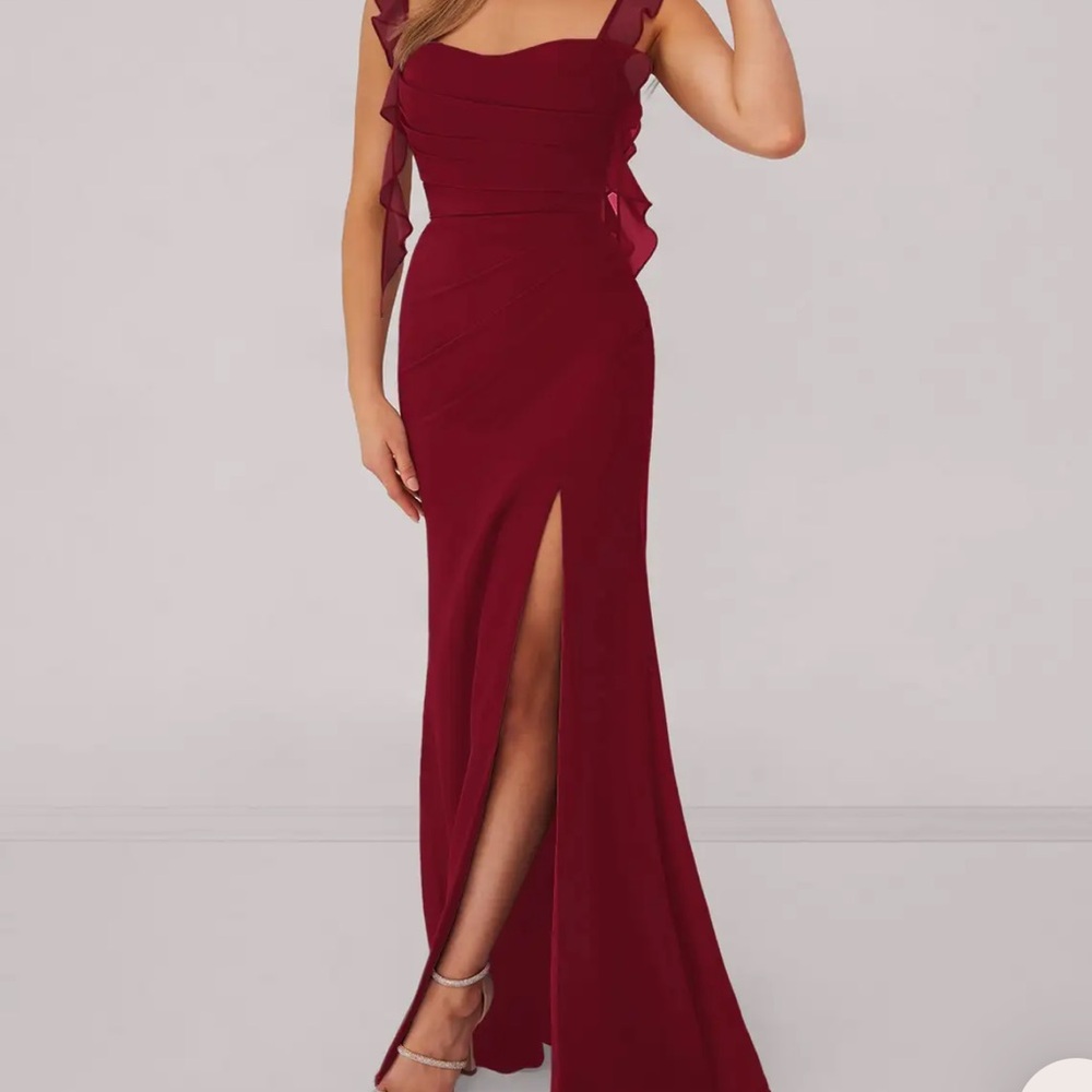 Azazie Barbie 1002 Burgundy sweetheart pleated ruffle chiffon mermaid dress